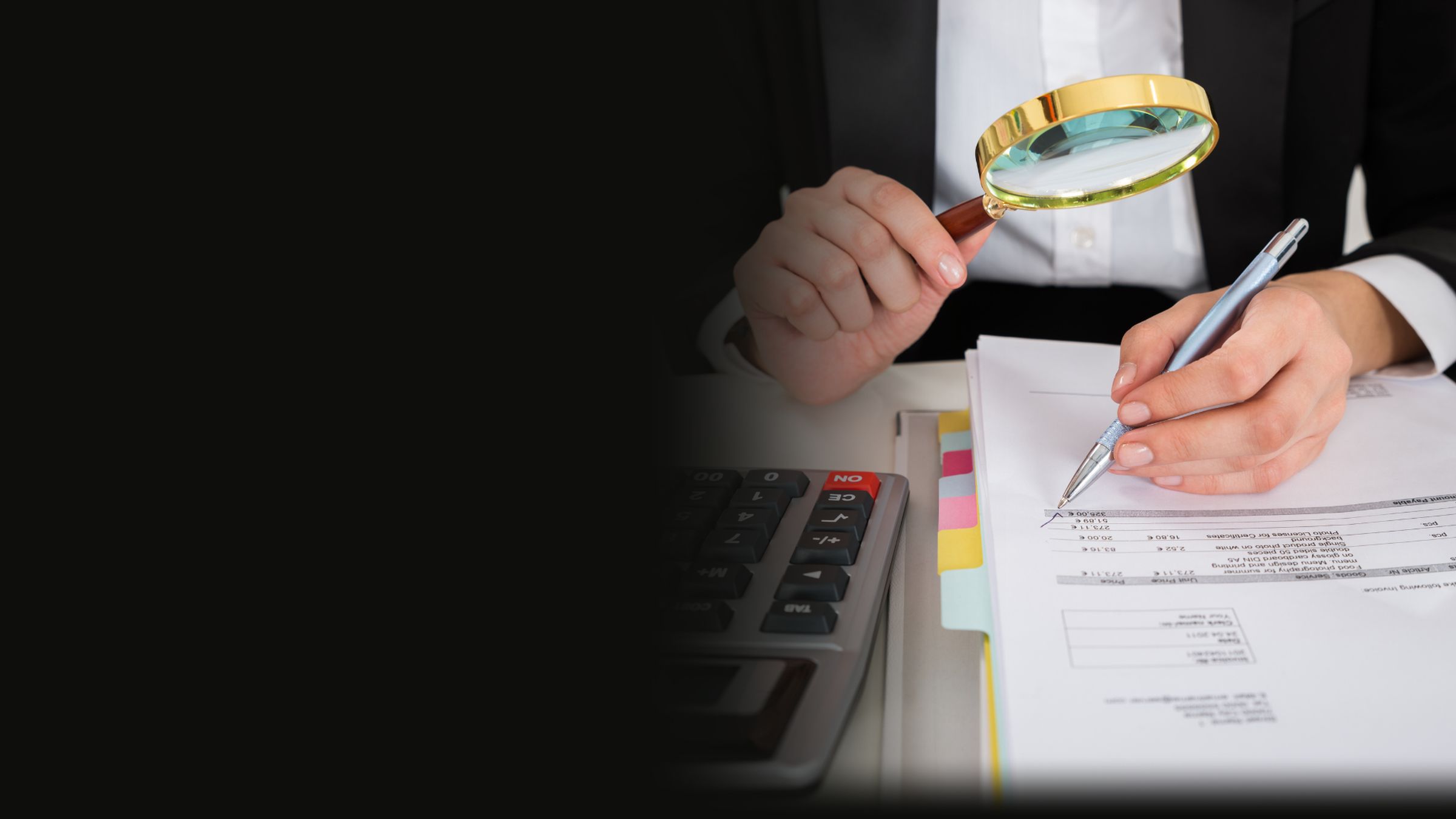 Checking the figures with a magnifying glass
